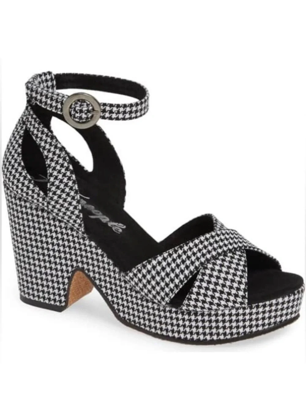 Free People Houndstooth Platform Heels Sandals Retro Mod Chunky Heel Statement